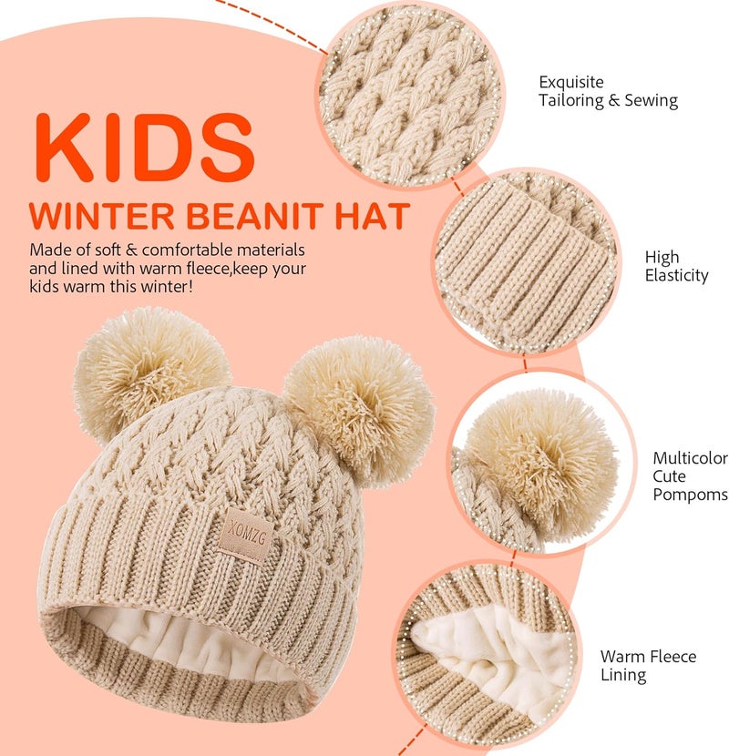 TYOMZG Toddler Winter Beanie Hat, Infant Winter Warm Knit Fleece Lined Cap for Girls Boys with Pom Pom for 0-36 Months 2 Packs - Image 3